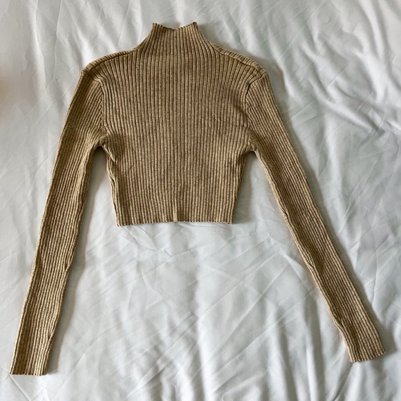 SHEIN Tan Mock-Neck Rib-Knit Sweater Size Small - Picture 7 of 11